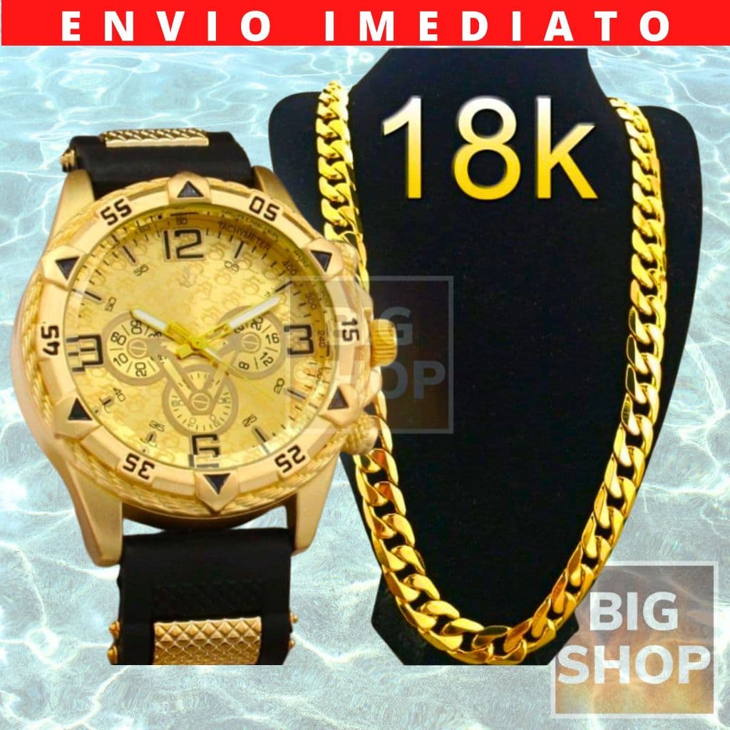 Relógio VALENTE Masculino Silicone Vintage + CORRENTE 24K Aço inoxidável !