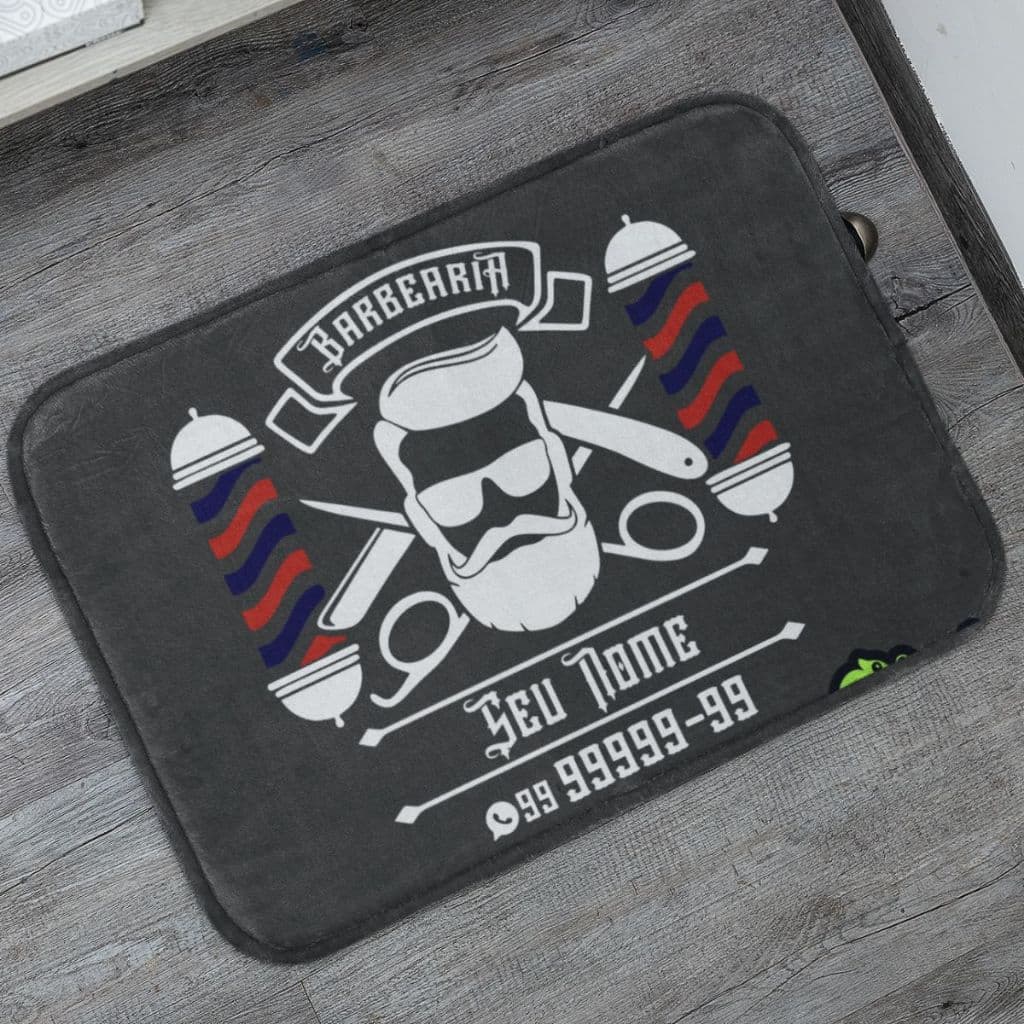 Tapete Porta de Entrada de Barbearia Personalizado Logo Logotipo Slogan