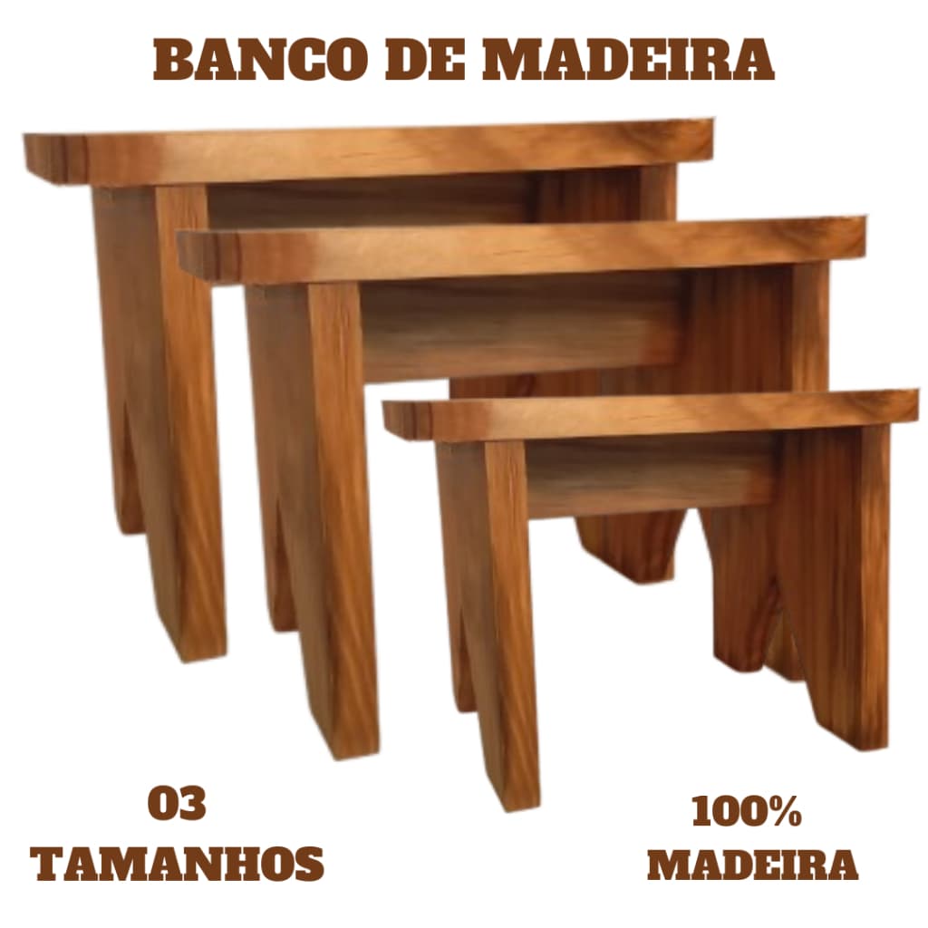Banco de Madeira Grande 03 Tamanhos Banquetas Rustica
