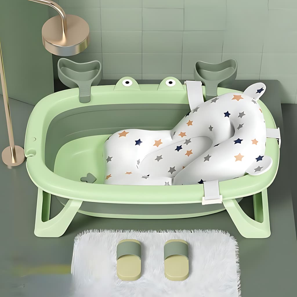 Banheira Infantil Dobrável com Almofada Flutuante Branca – Conforto e Segurança para o Banho do Bebê