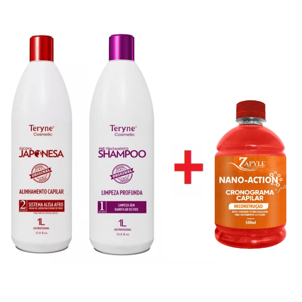 Kit Escova Japonesa + Nano tecnologia Reconstrução 500ml