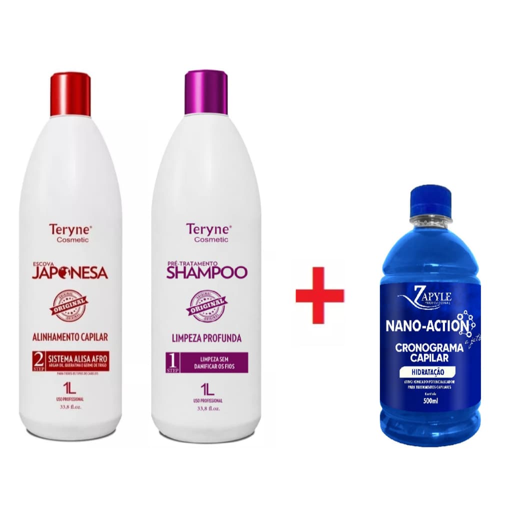 Kit Escova Japonesa + Nano tecnologia Hidratação 500ml