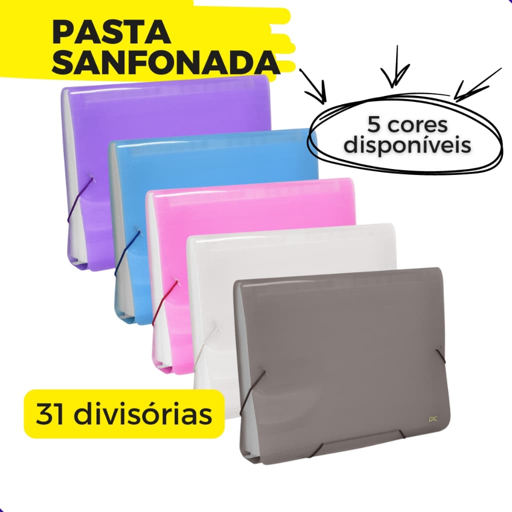 Pasta Sanfonada 31 Divisórias A4 Ofício 230x325 Arquivo Organização Documentos Papeis Boleto por Dia