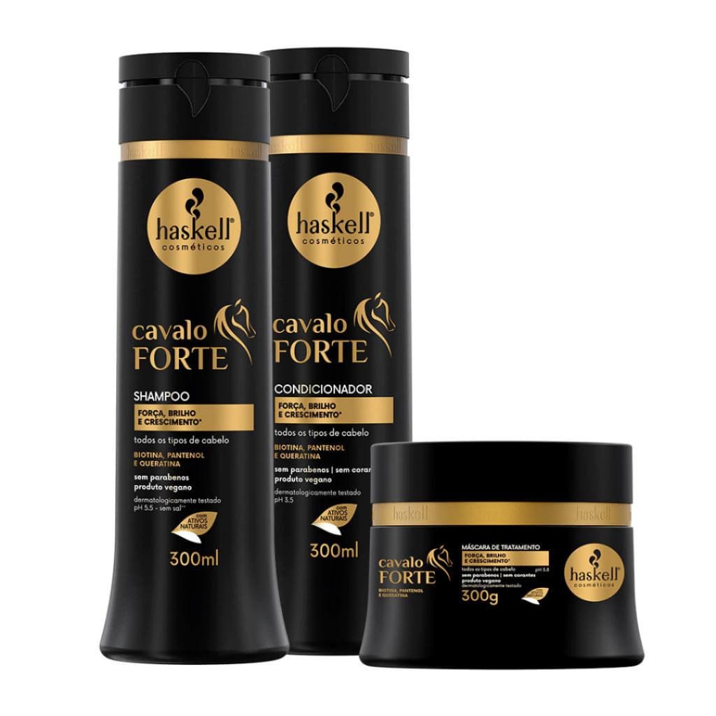 Kit Cavalo Forte Shampoo, Condicionador e Máscara - 300ml  Força Brilho Crescimento Cabelo Cuidado Promoção