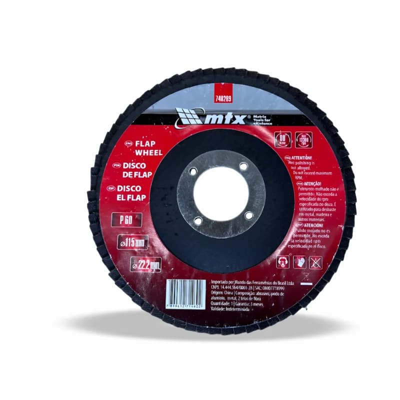 Disco lixa flap 115Mm X 060 para desbaste Grão  40/60/80/100  - MTX