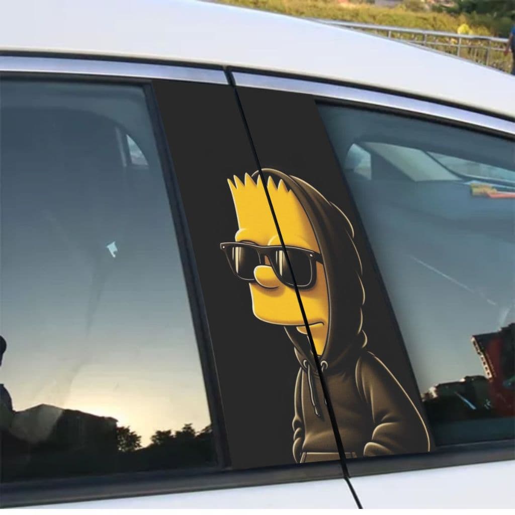 2 Adesivos Coluna De Carro Design COM PELICULA DE PROTEÇÃO RESITENTE BART SIMPSONS ESTILO TOP DEMAIS