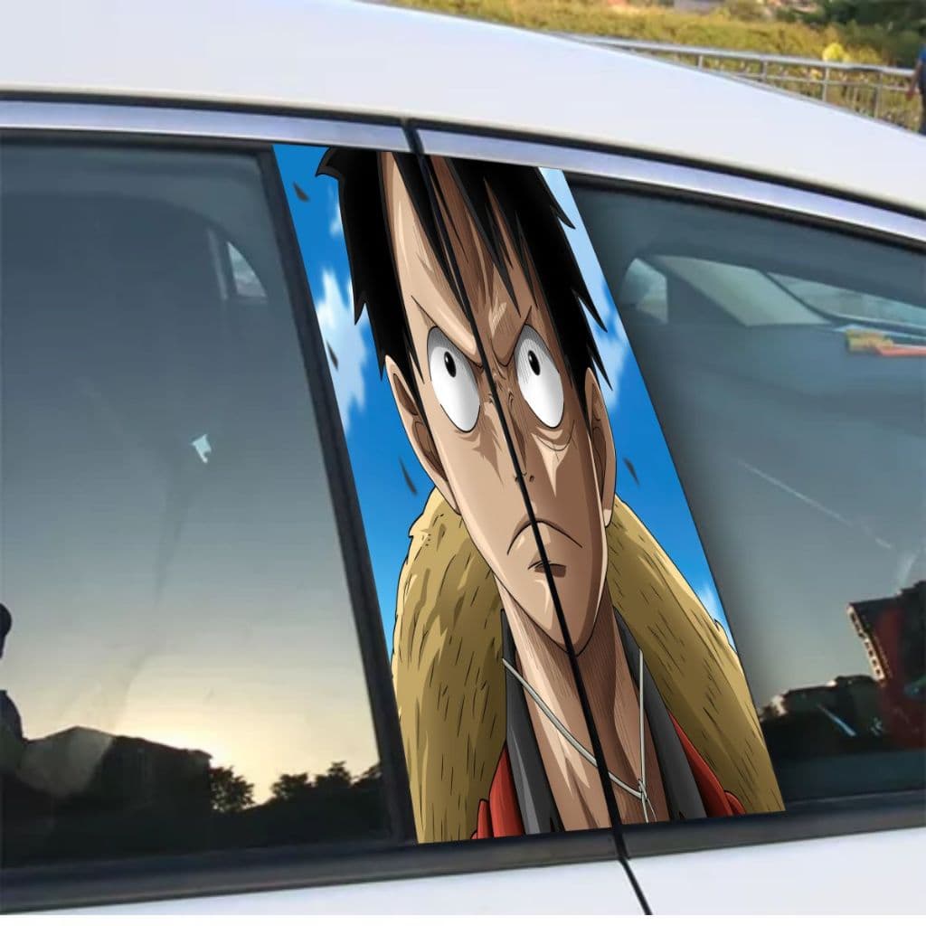 kit de adesivos decorativos para 2 colunas de carro Com Pelicula de proteção ANIME ONE PIECE LUFF