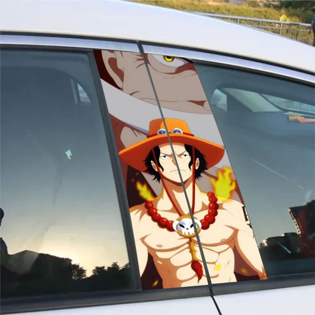 2 Adesivos Coluna De Carro Design COM PELICULA DE PROTEÇÃO RESISTENTE ANIME ONE PIECE ACE DESENHO