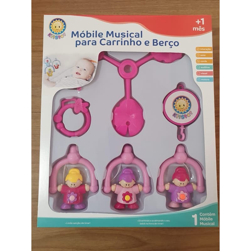 Mobile Musical de Berço Giratório Modelo Menina e Menino na oferta