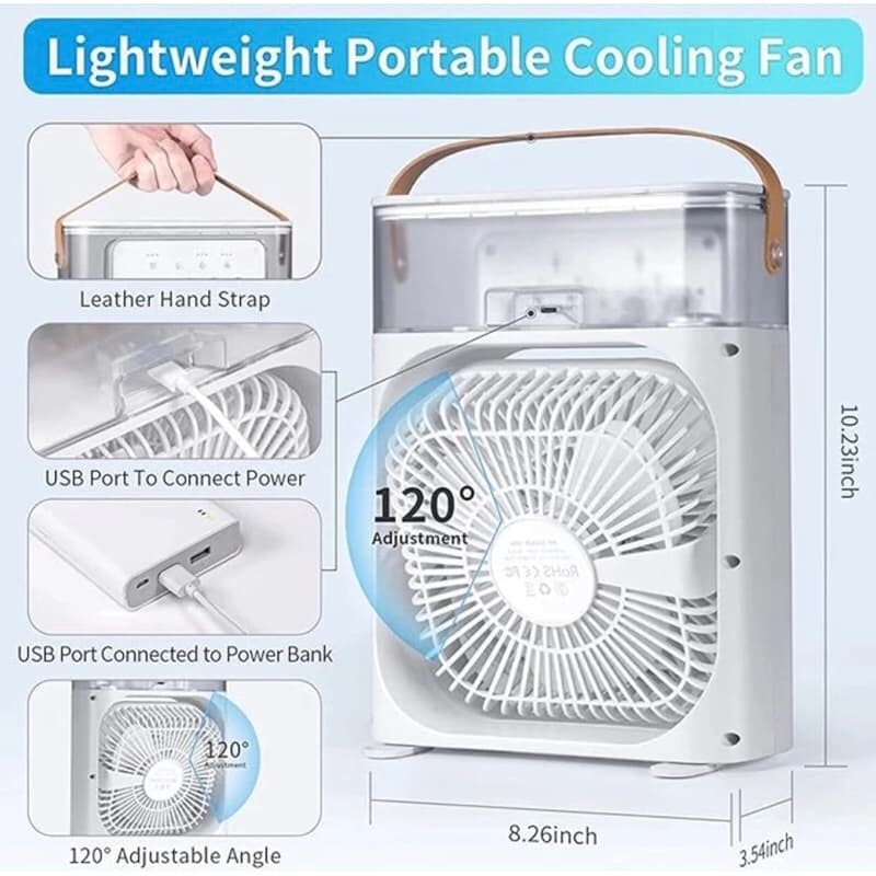 Refrigerador de ar ventilador umidificador portátil com led reservatório de água led USB