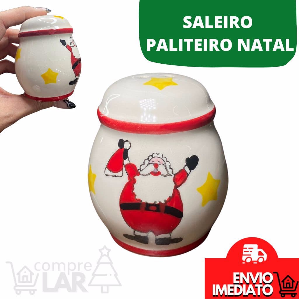 Porta Tempero Saleiro Paliteiro Cerâmica Natal Papai Noel Natalino Mesa Posta