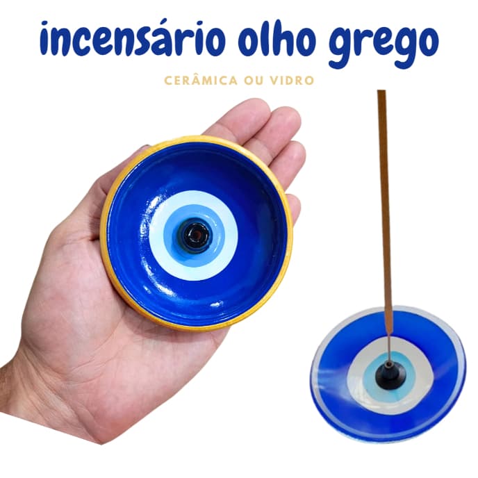 Incensario Olho Grego Porta Incenso Suporte de Incenso Vidro Ceramica