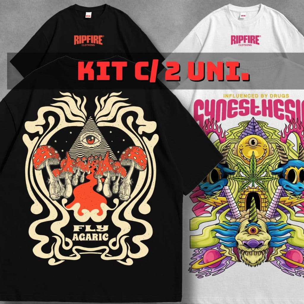 Ripfire Kit Camiseta Oversized Unissex Pisicodelic  Mushroom Streetwear Estampa Grande