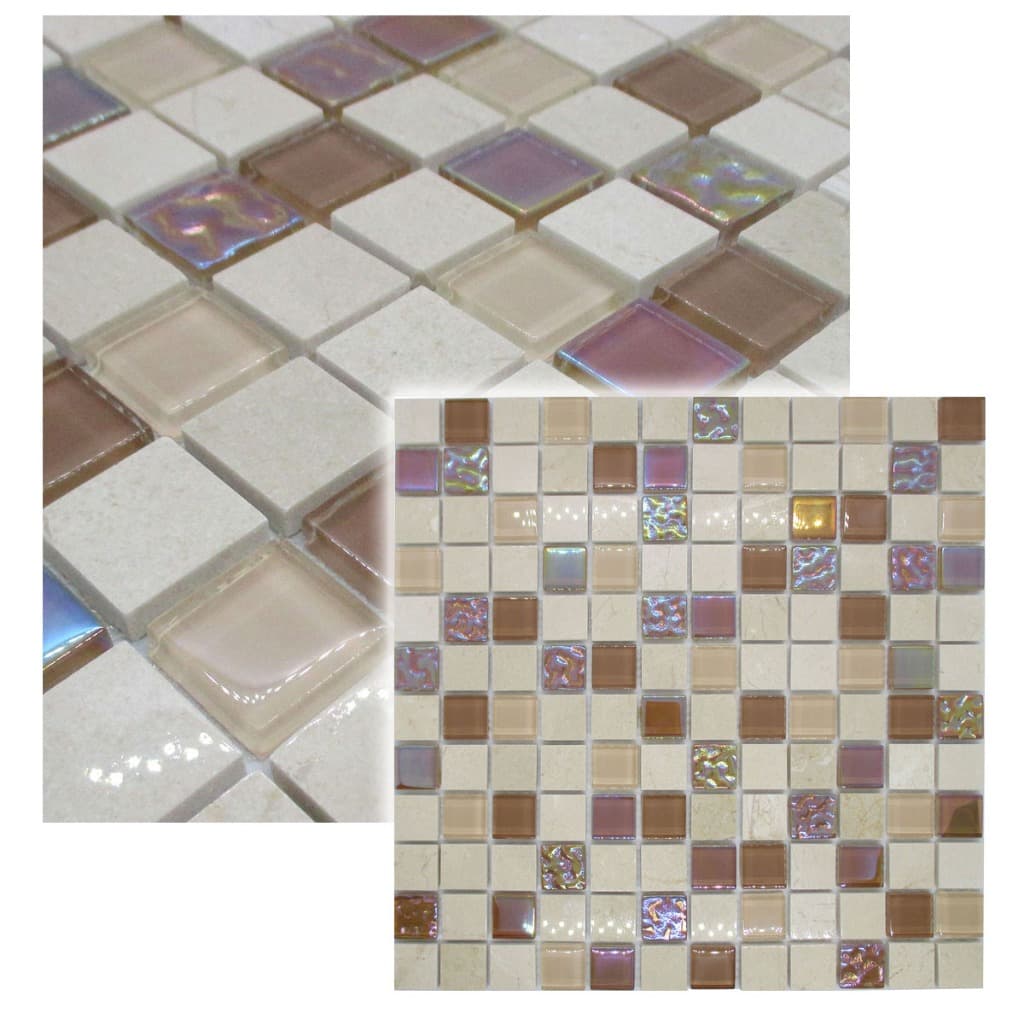 Caixa 11 Placas (1m²) Pastilha De Vidro E Pedra Para Cozinha Banheiro Pedras Preciosas CORAL - LBG