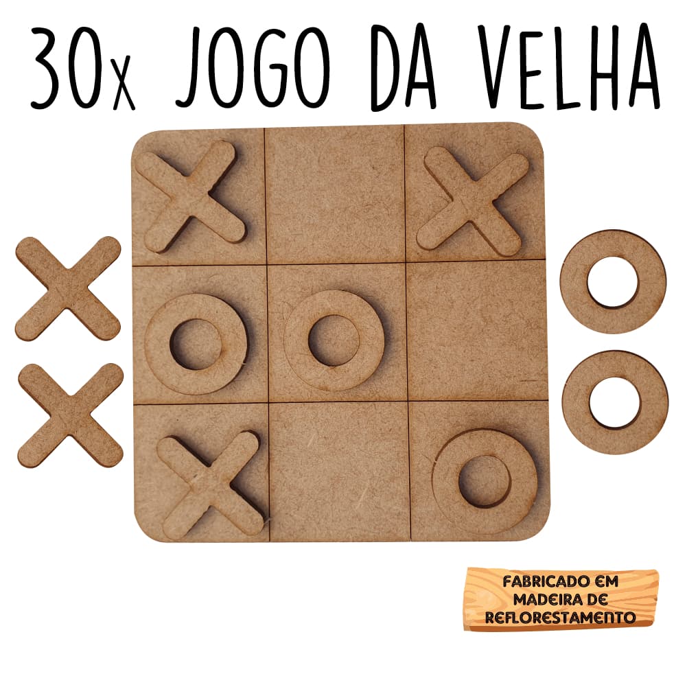 30 Jogos da velha em MDF 10cm tabuleiro brinquedo presente lembrancinha kit