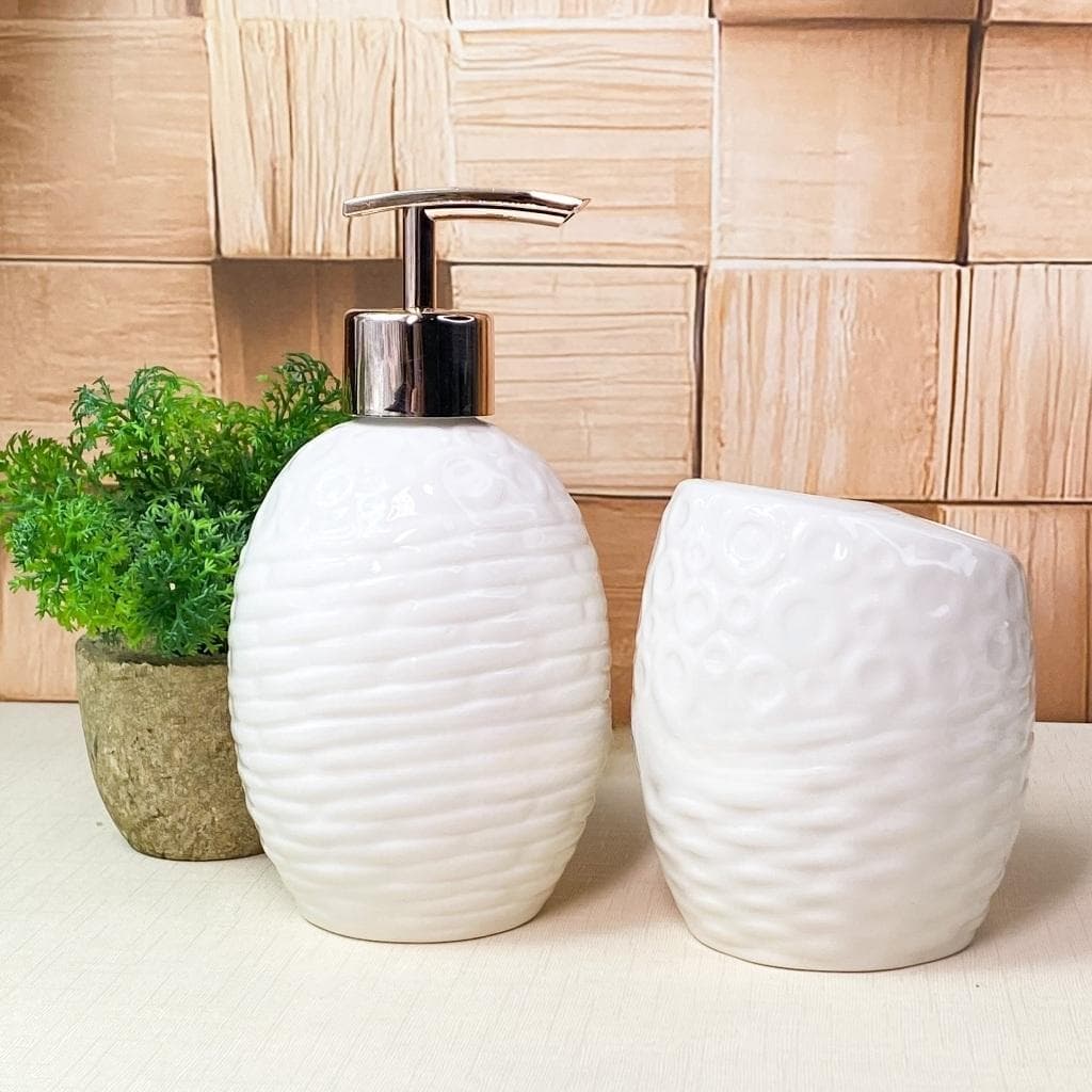 Kit De Banheiro Porcelana Branca Com 2 Peças Decoração Lavabo