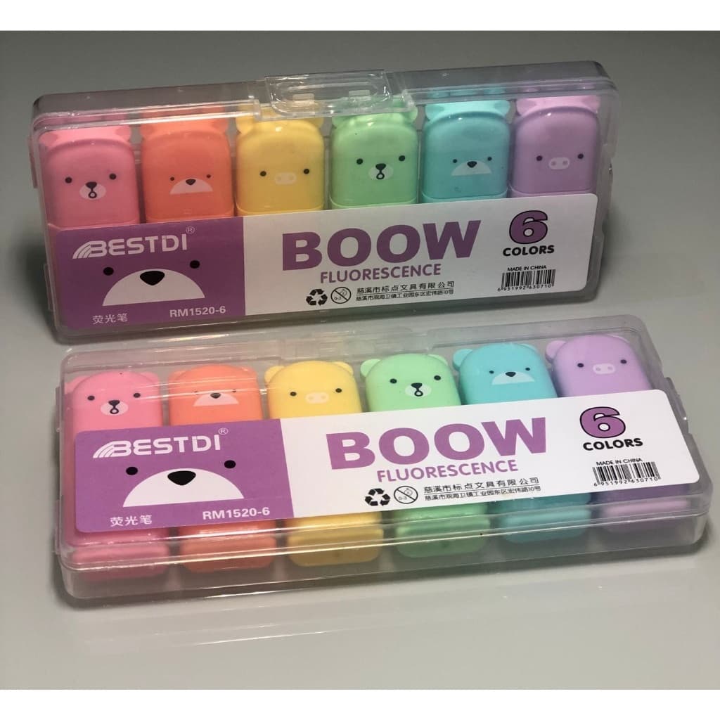KIT Mini Marca Texto Urso Ursinho 6 CORES Estojo Com TEXTO BOOW Barato