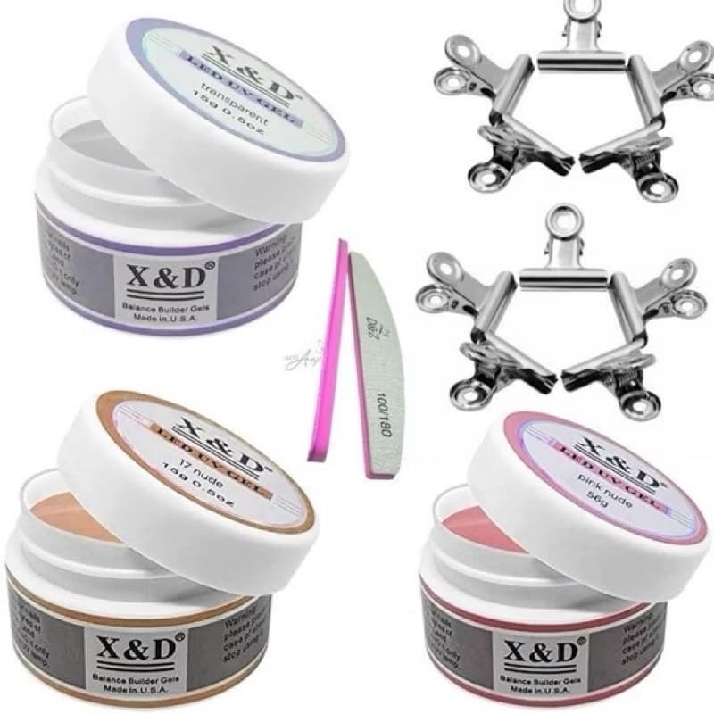 Kit 3 Gel X&D Unhas + 10 Presilhas Cores Pink Nude, Nude 17, Pink Unha
