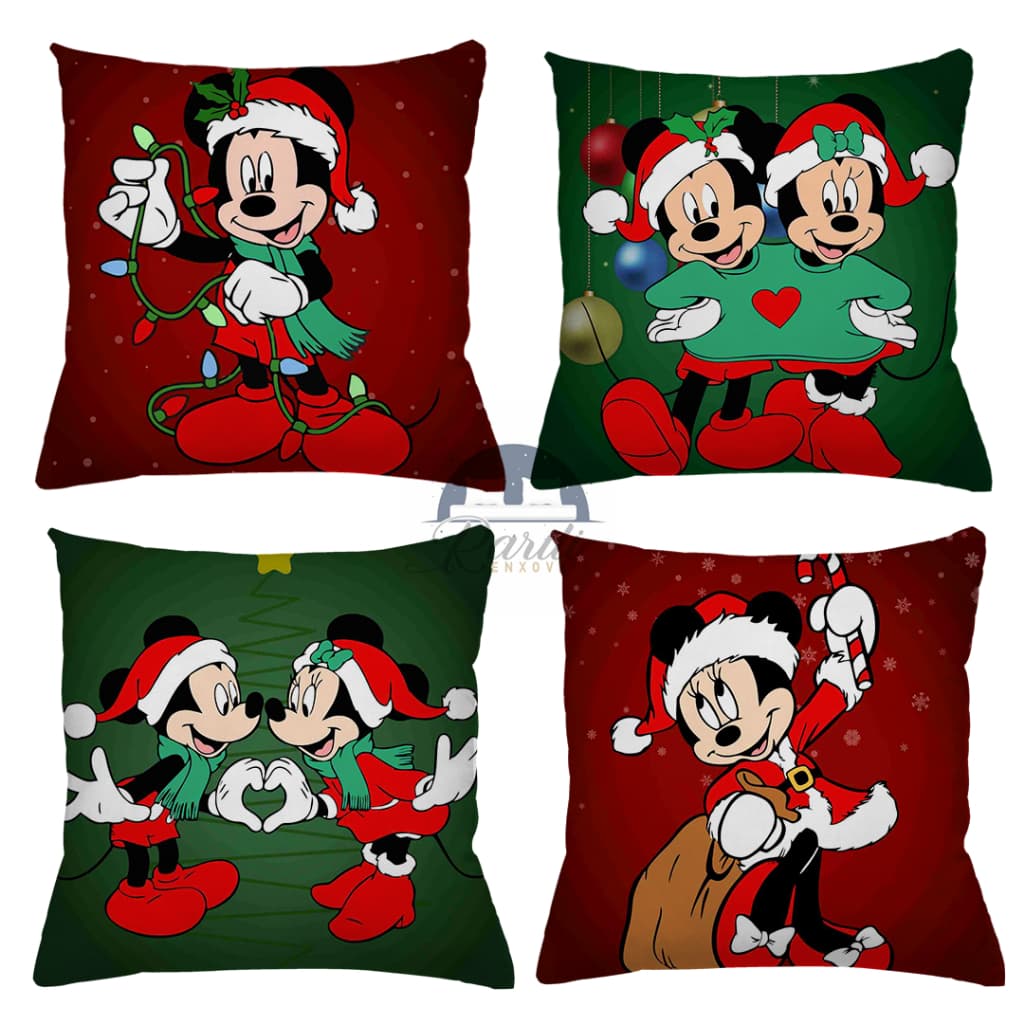 KIT 4 CAPAS DE ALMOFADAS DECORATIVAS NATAL MICKEY E MINNIE CASAL - TAMANHO 45X45
