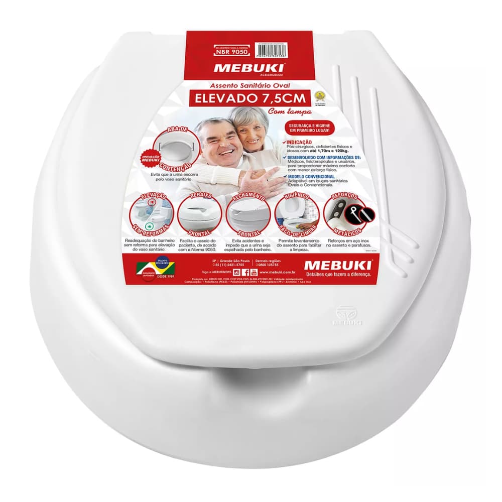 Assento Sanitário Elevado Com Tampa (7,5cm)  - Mebuki
