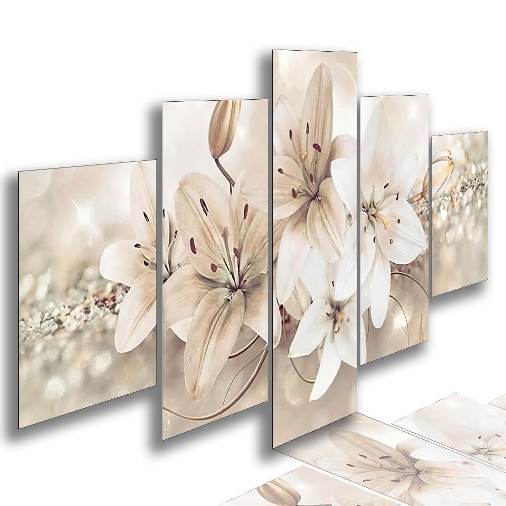 Quadro Decorativo Mosaico Lirios Branco Flor Branca Natureza Primavera Para Sala