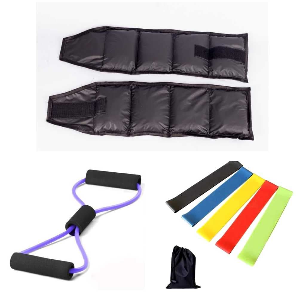 Treino Completo Caseiro: Caneleira 2kg + Extensor + Mini Band