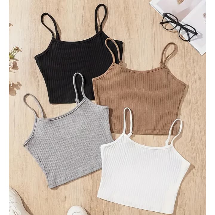 KIT Conjunto de 4 Croppeds Top Regata Cor Aleatórias de alça cropped Canelado verão Roupas femininas