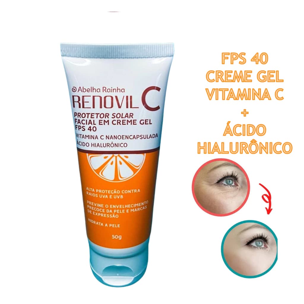 Protetor Solar FPS 40 Com  Vitamina C e E Ácido Hialurônico 50g - Ação Anti-inflamatória - Abelha Rainha