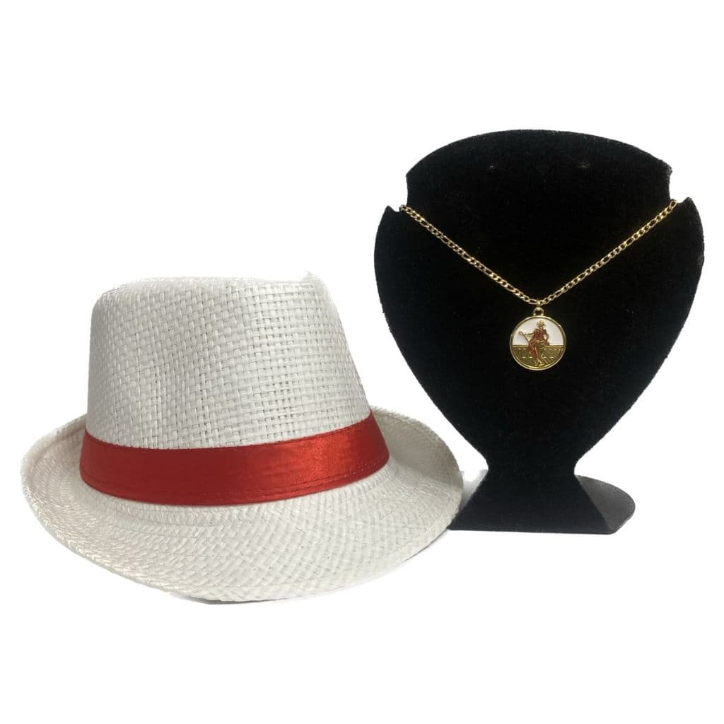 Chapéu Panamá Branco Com Fita Vermelha Zé Pilintra + Corrente Zé Banhado a ouro 18k Umbanda Candomblé