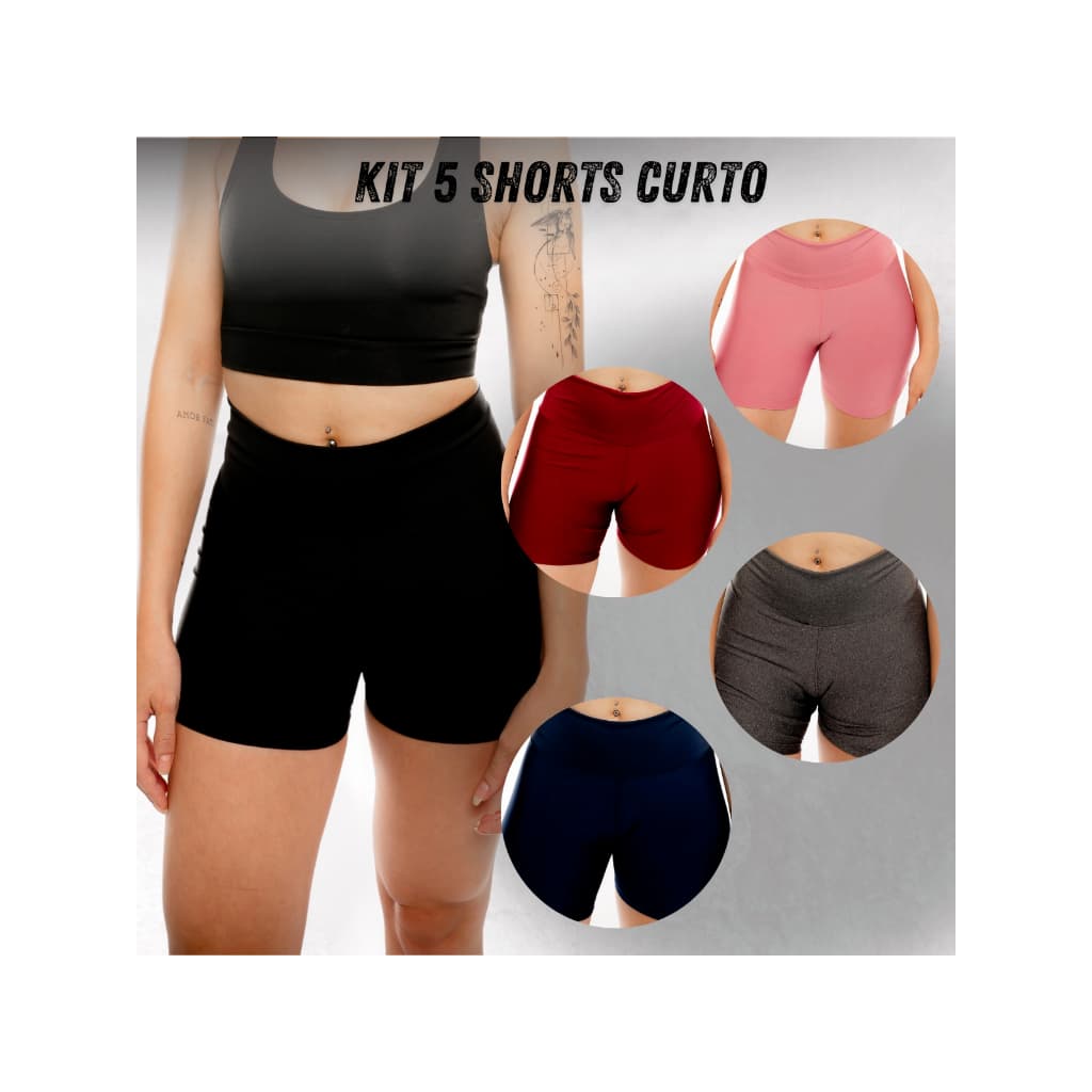 Kit 5 Short Legging Suplex Liso Academia Crossfit Corrida Cós Alto