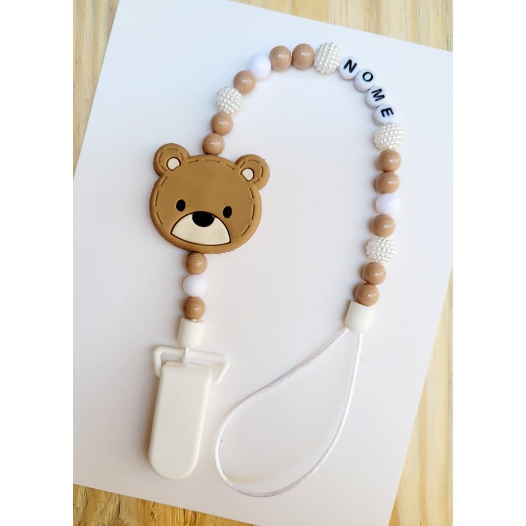 Prendedor de chupeta luxo Urso personalizado com aplique DUPLA FACE
