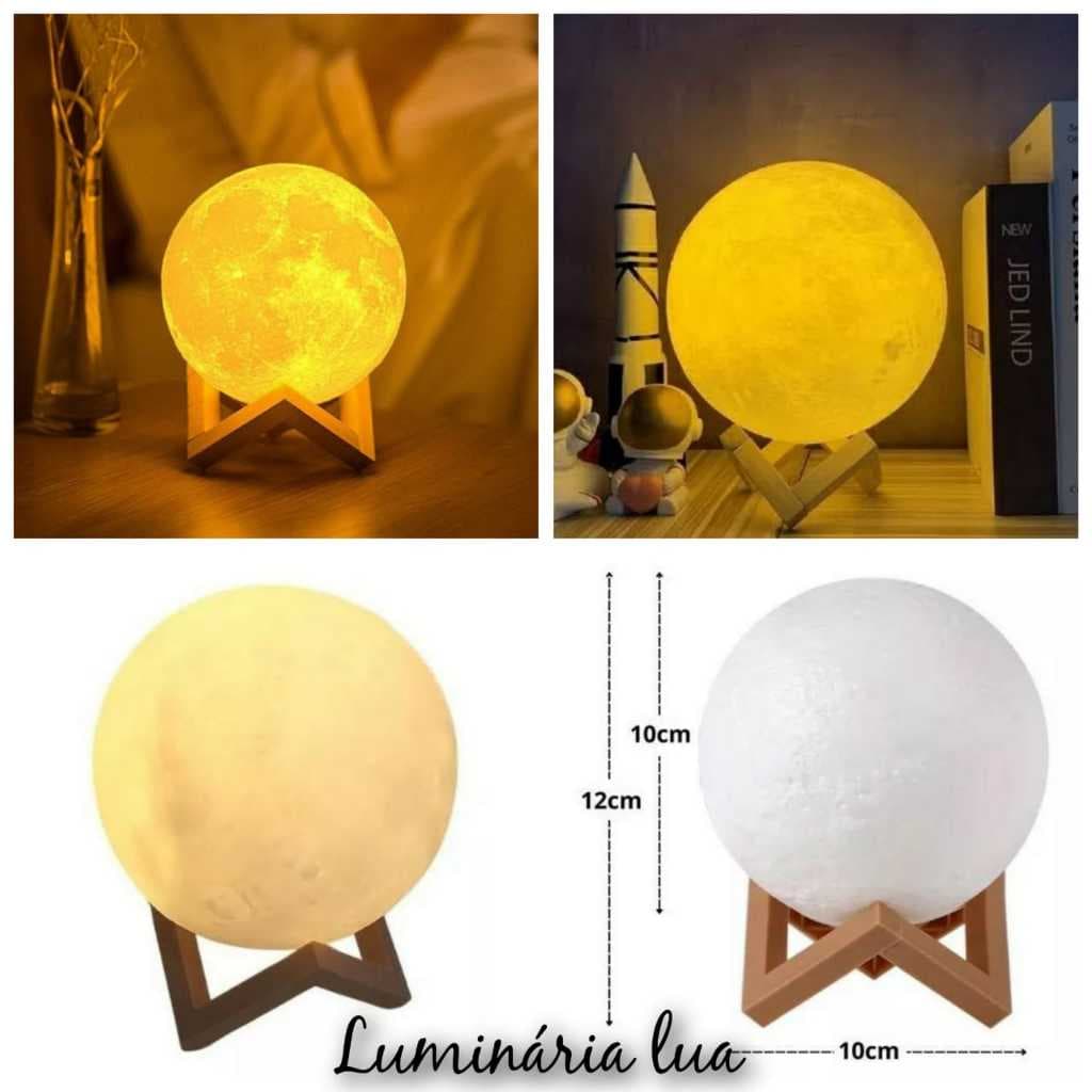 Luminária De Lua Cheia 3d Led Abajur Decoração