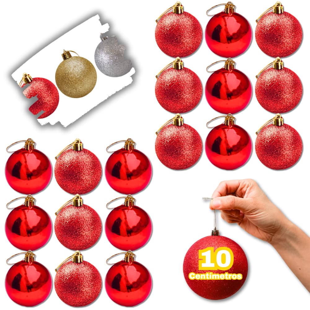Kit 6 12 Ou 18 Bola De Natal Grande 10cm Brilhante Vermelha Dourada Prata Enfeite Decoração Árvore