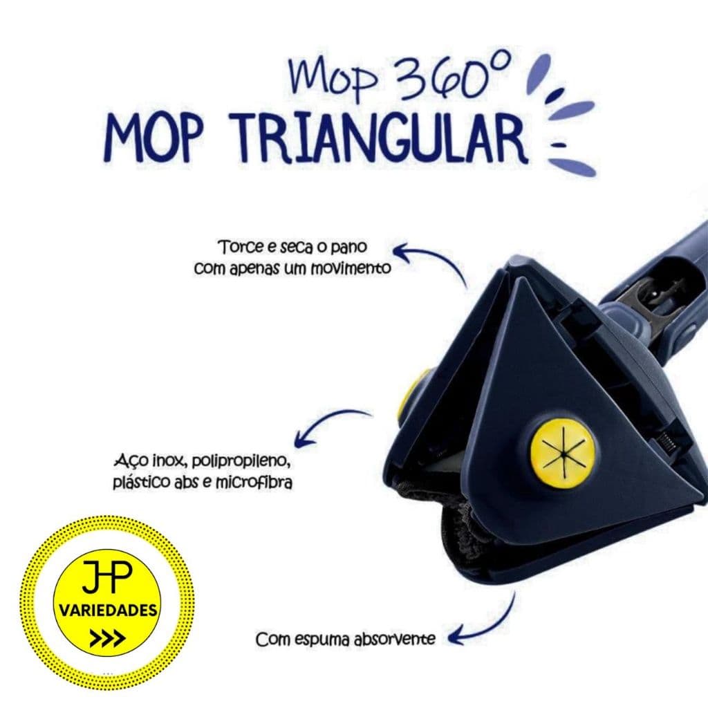 Esfregão Triangulo Mop De Limpeza Ajustável Giratório 360° Sortido Rodo Prático com reservatório