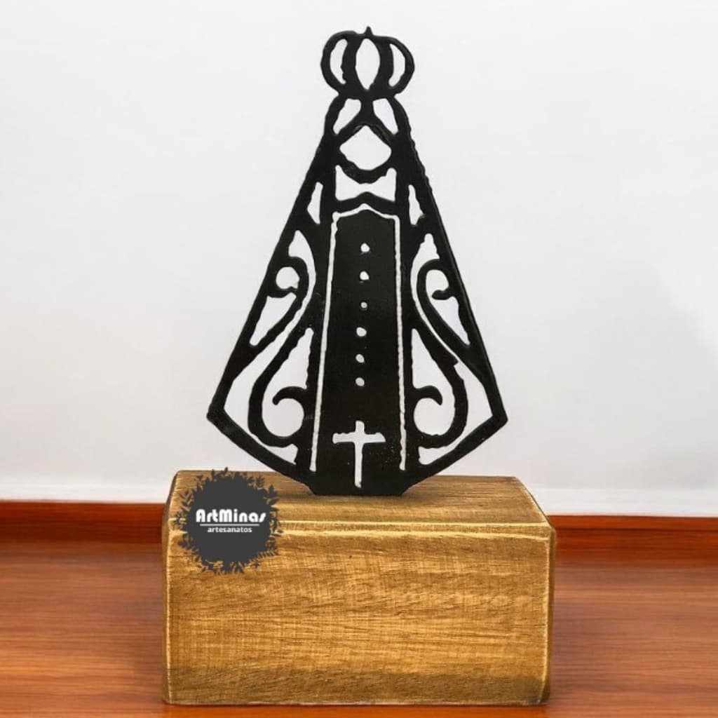 Imagem nossa senhora aparecida de ferro e madeira artesanal decorativa