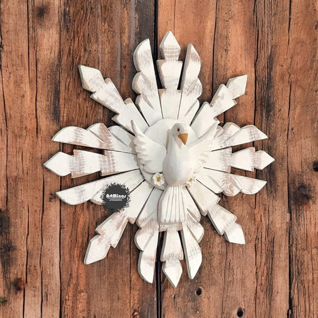 Divino resplendor branco pequeno artesanal rustico madeira religioso 40cm