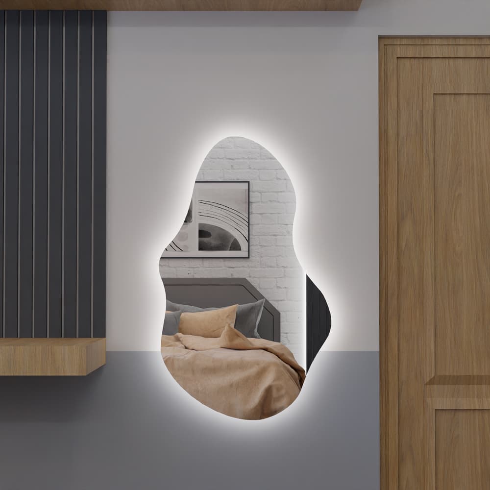 Espelho Organico Com Led E03 Luz Branca e Amarela Sala Quarto Salão