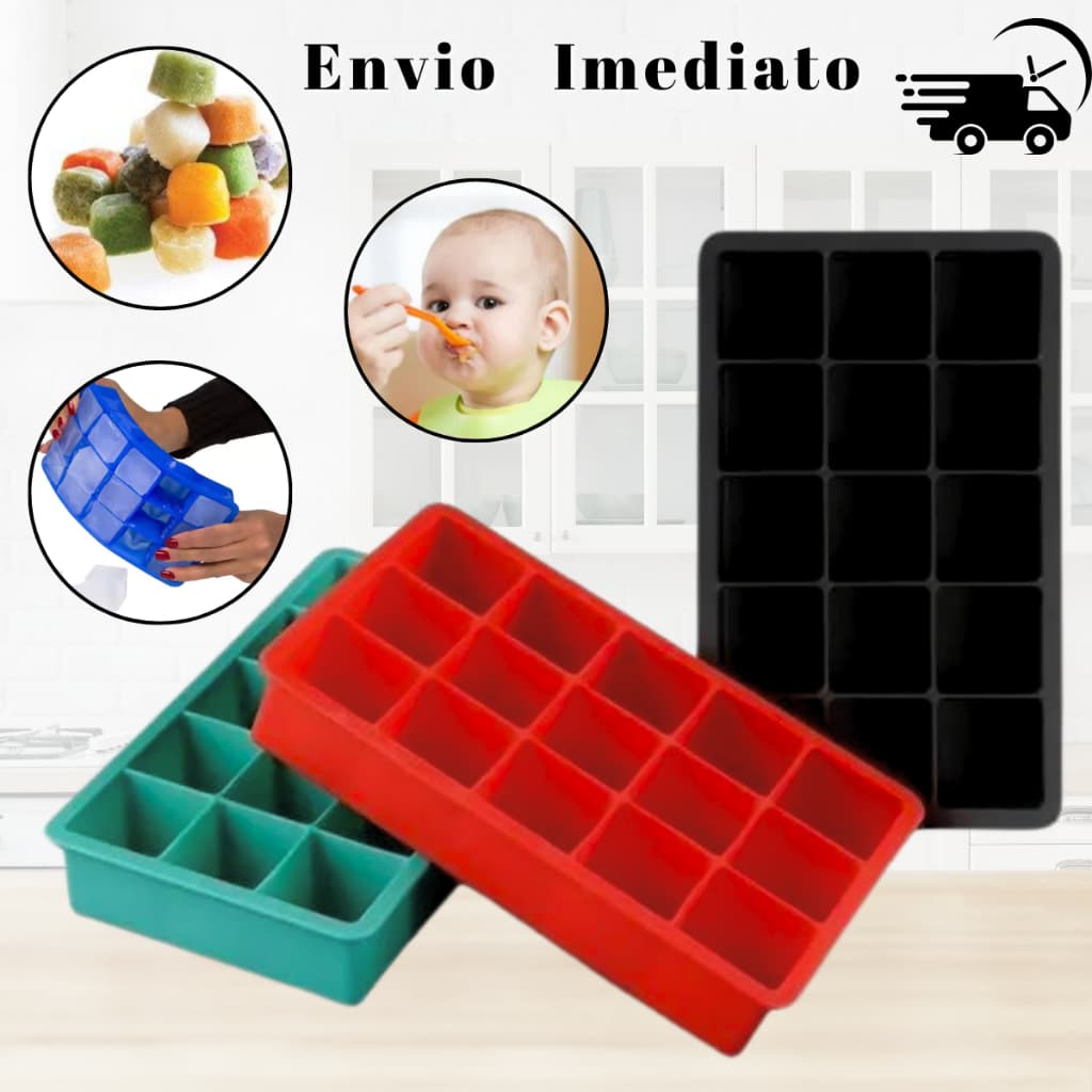 Forma Gelo para Papinha de Bebe Livre BPA com  ou sem Tampa 100% Silicone Solta Fácil Forminha Cubos