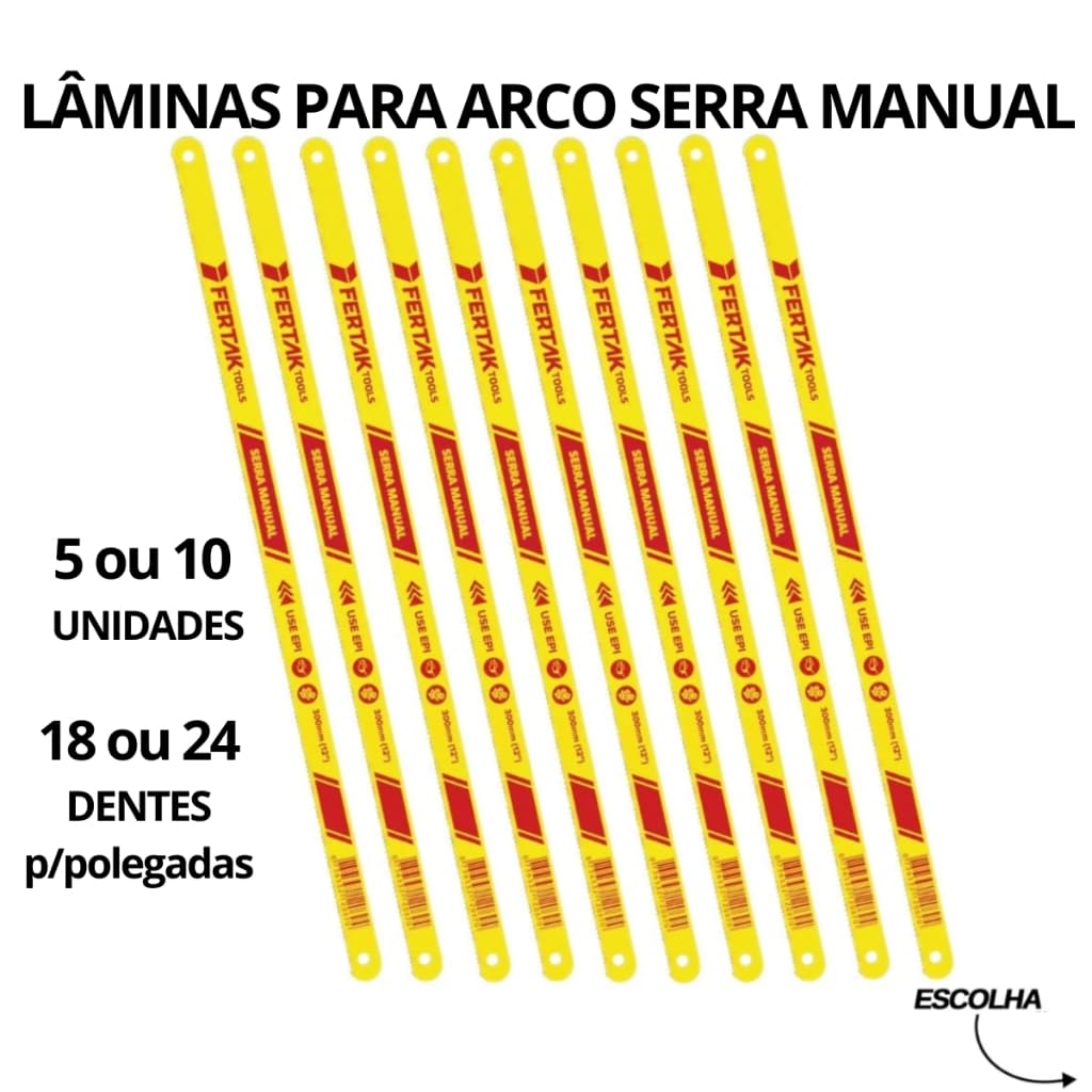Lâminas de Arco de Serra Jogo - 30cm 12 polegadas Kit c/ 5 e 10 18 Dentes e 24 Dentes - Fertak