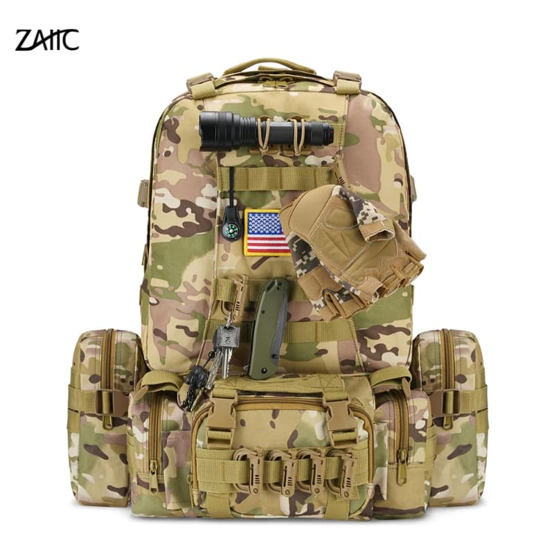 Mochila Tática Militar 65 Litros 4 em 1 Compartimentos removiveis
