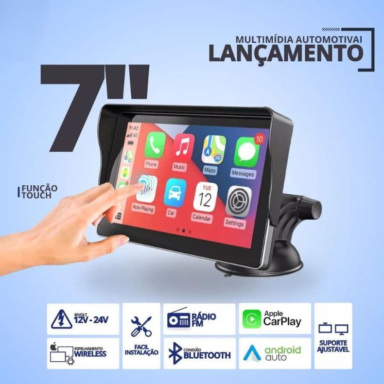 Tela Multimídia Automotiva Portátil 360° Touch