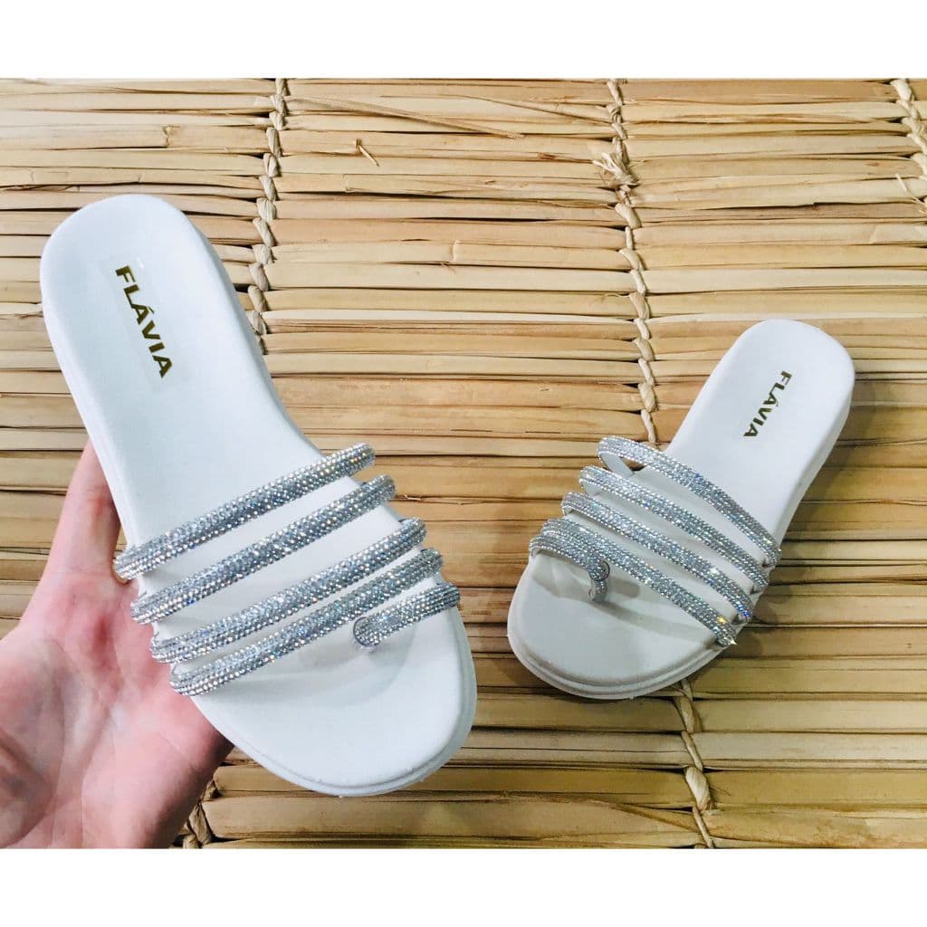 Sandália Feminina Rasteirinha Papete Birken Strass Brilho