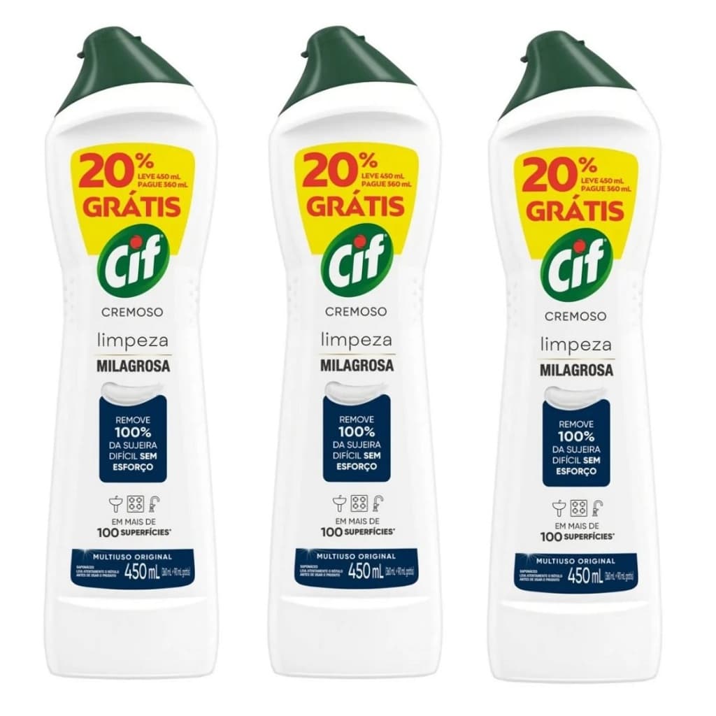 Kit C/3 Limpador Cremoso Cif Limpeza Milagrosa 450ml