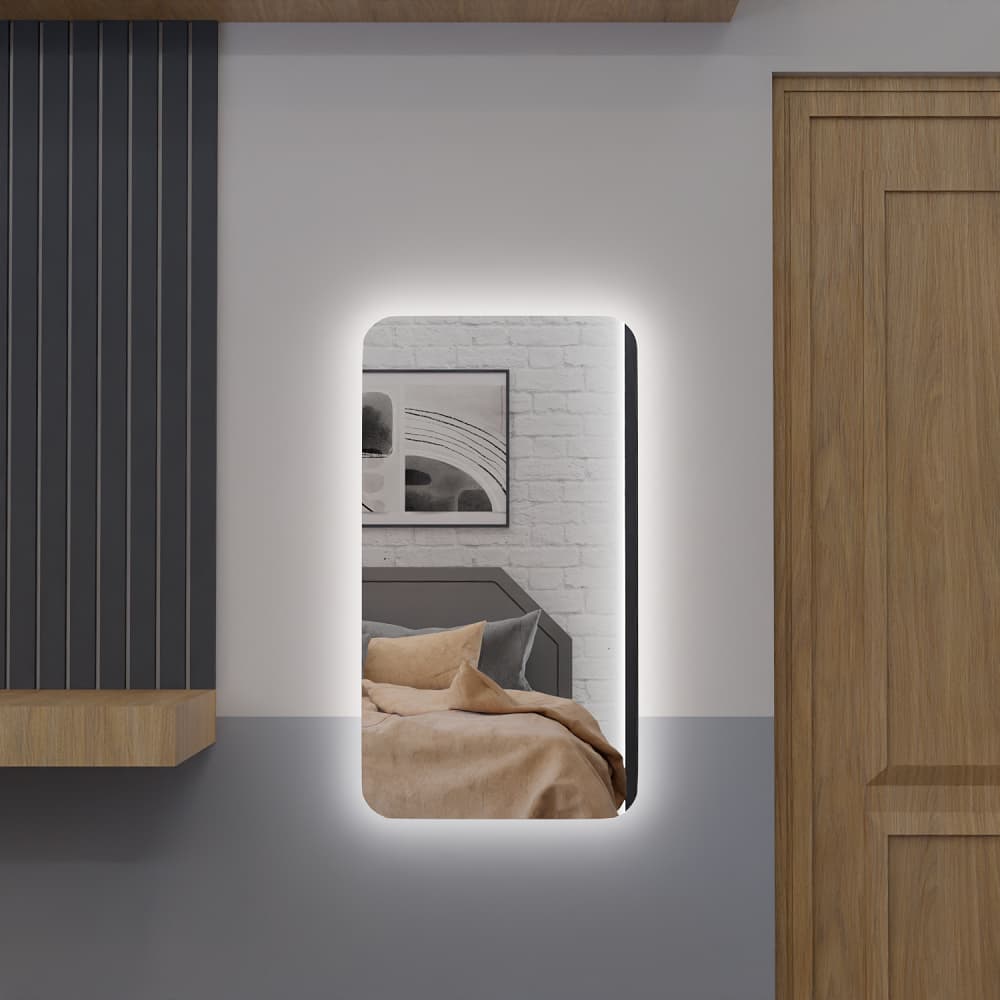 Espelho Retangular Com Led E09 Luz Branca e Amarela Sala Quarto Salão