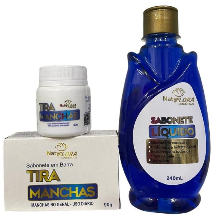 Kit Tira Manchas Clareador de Manchas Creme, Barra e Líquido 3 Un. NatyFlora