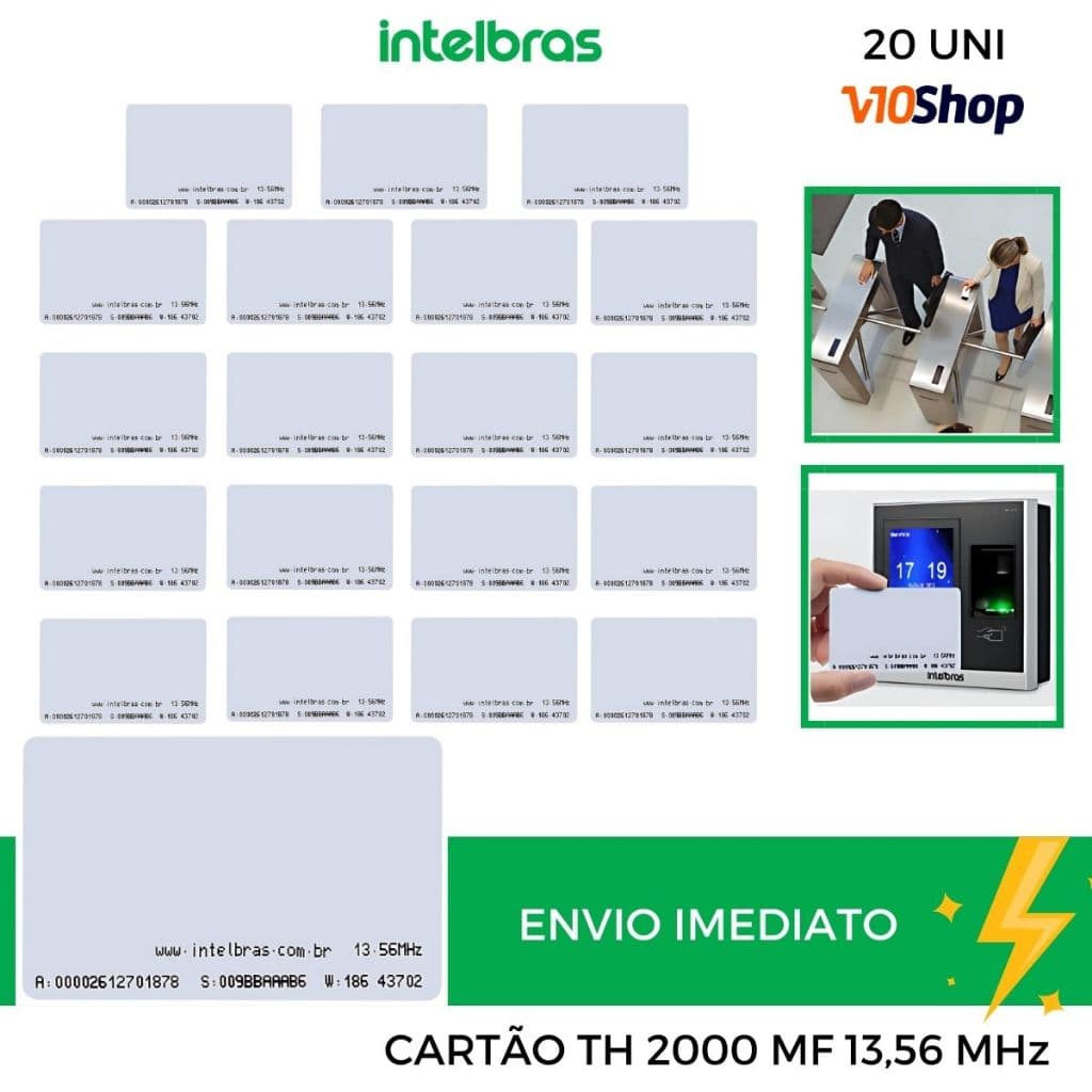 Kit 20 Cartão de Proximidade Rfid 13.56 Mhz Th 2000 MF Intelbras Abertura Fechadura Controle Acesso