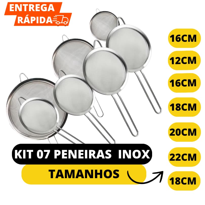 Kit 7 Peneiras Coador De Peneiras Aço Inoxidável Para Coar De Cozinha Peneira Uso De Casa E Profissional
