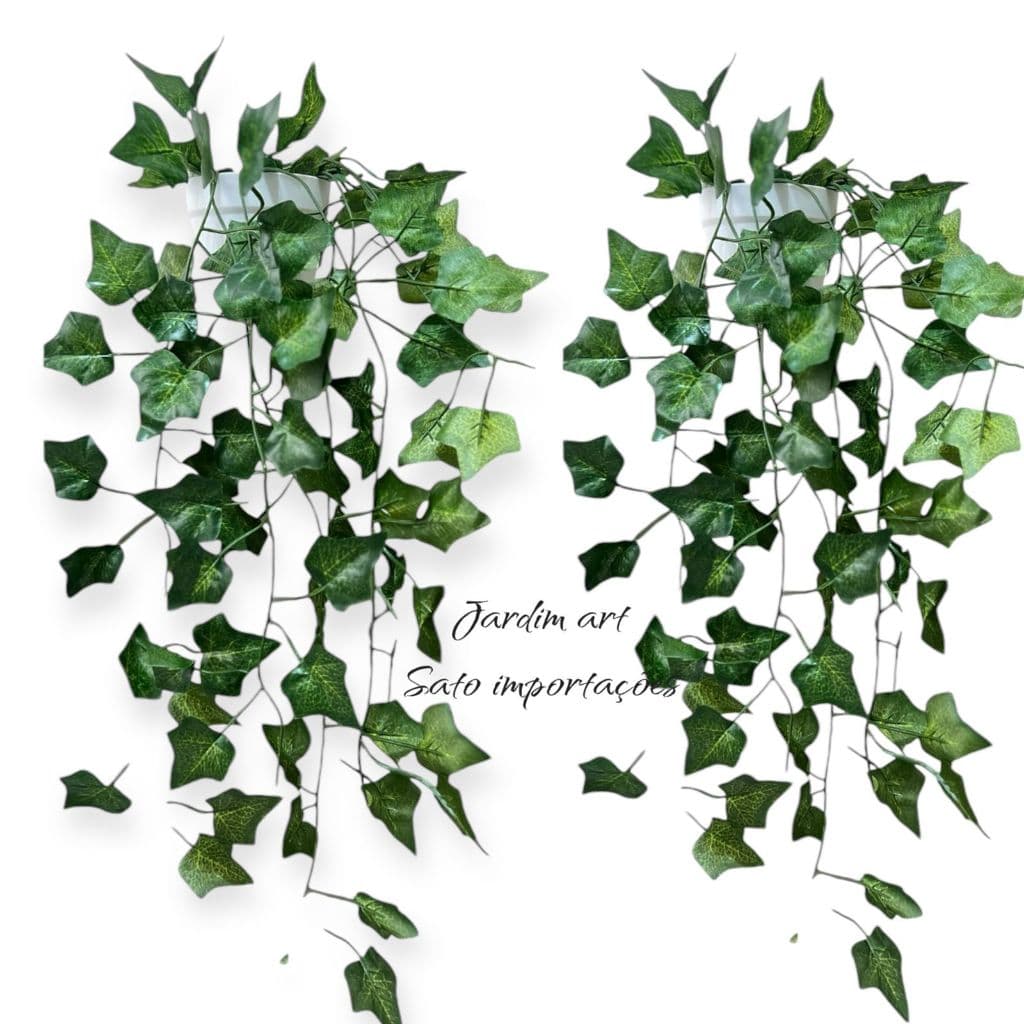 2 kit Planta Decorativa + Vaso BRANCO LISO 1 Pendente Artificial Folhas de Hera