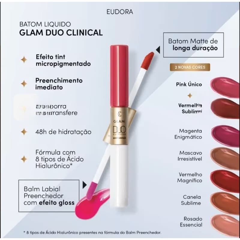 Batom Líquido Eudora Glam Duo Clinical Micropigmentação 3,5g
