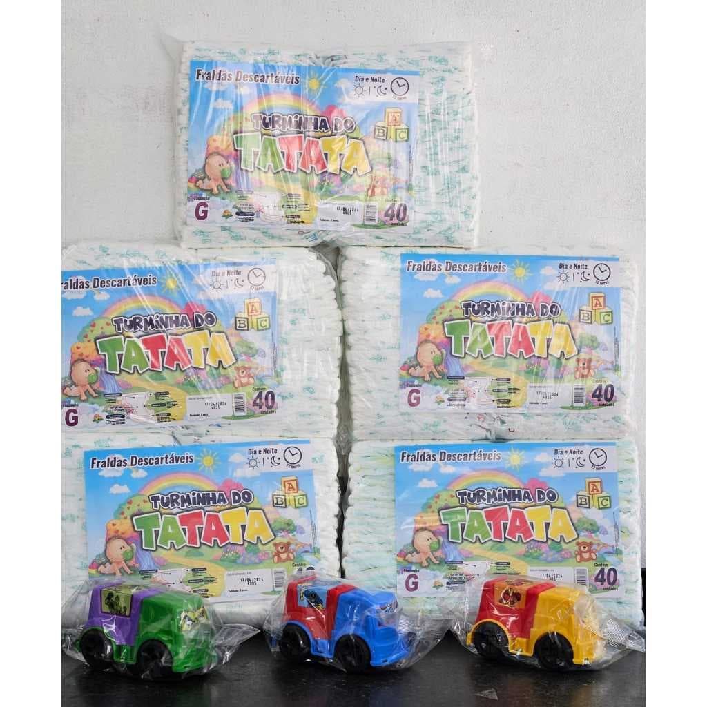 5 Pacotões Fraldas Infantil  P  - 200 un - M - 200 un - G - 200 un - GG - 190 un - SXG - 180 un + Carro Brinquedo
